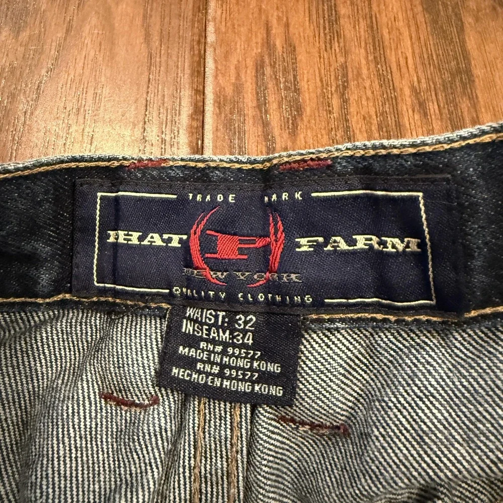 Vintage Phat Farm Jeans Mens 32x34 Blue White Ombre Script Baggy Y2K Streetwear